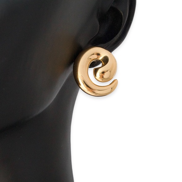 Vintage Monet Gold Plated Spiral Stud Earrings Large Chunky Swirl Studs - Picture 2 of 5